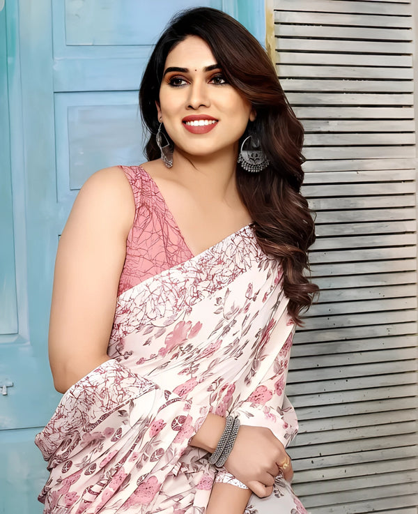 SSCGeorgette Floral Printed Pink Saree With blouse