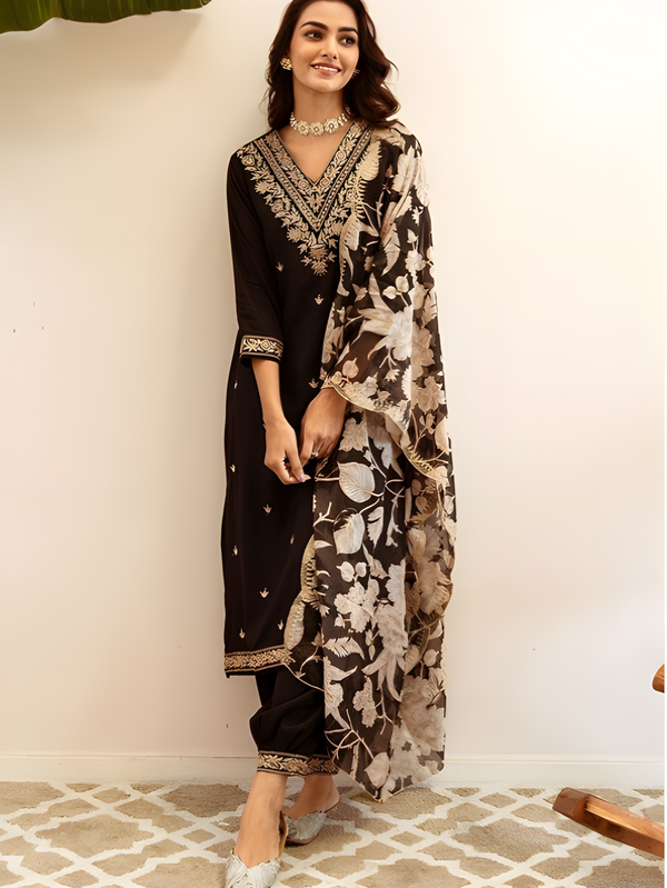 Indo Era Ethnic Motifs Embroidered Regular Thread Work Kurta with Salwar & Dupatta