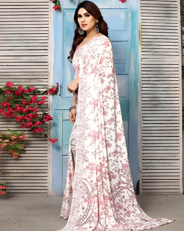 SSCGeorgette Floral Printed Pink Saree With blouse